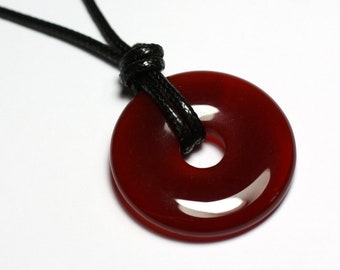Round Stone Pendant Necklace Circle Ring Donut Pi 30mm Carnelian orange red