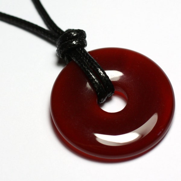 Collier Pendentif Pierre Rond Cercle Anneau Donut Pi 30mm Cornaline orange rouge