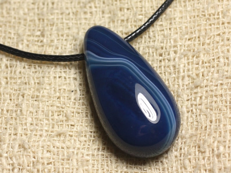 Collier Pendentif en Pierre Agate Bleue Goutte 40mm image 1