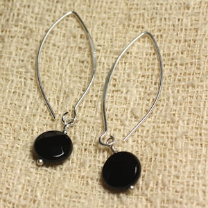 925 Silver Earrings Hooks 40mm - Black Onyx Faceted Pallets 10mm
