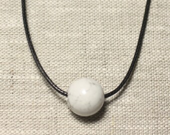 Collier Pendentif Pierre semi précieuse - Howlite Boule 14mm