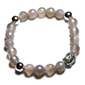 Buddha bracelet and semi-precious stone - Faceted gray agate