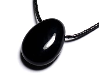 Collier Pendentif Pierre semi précieuse - Onyx noir Goutte 25mm