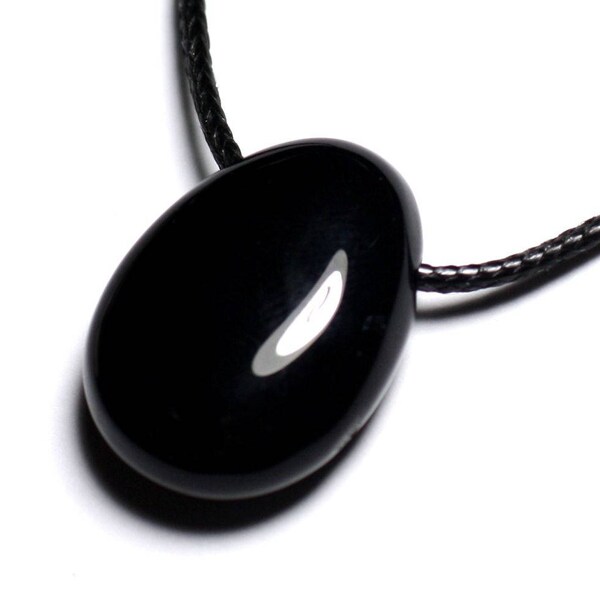 Collier Pendentif Pierre semi précieuse - Onyx noir Goutte 25mm