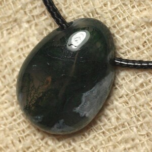Stone Pendant Necklace - Moss Agate Drop 25mm