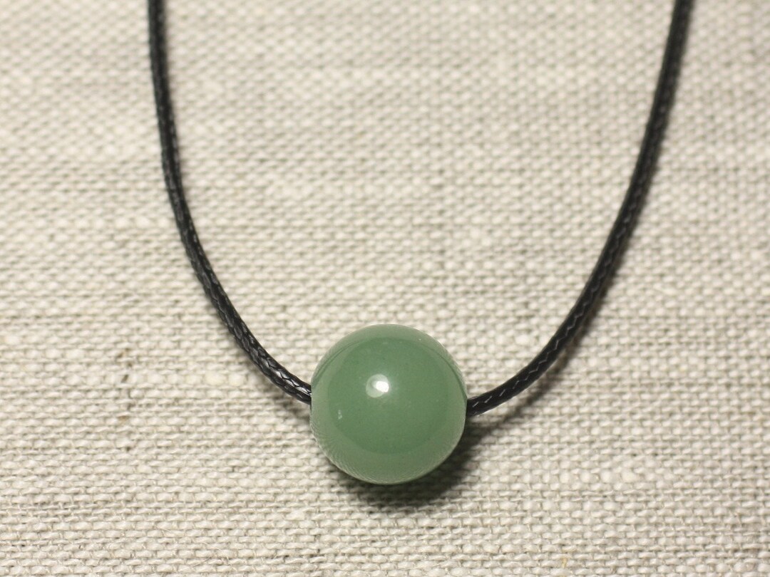 Collier Pendentif En Aventurine Verte - Pierre Semi-précieuse Boule 14mm, Fait Main En France, Neuf