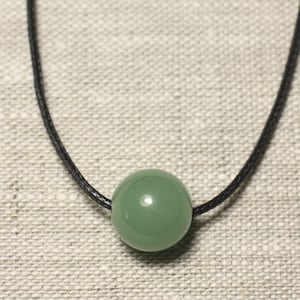 Semi Precious Stone Pendant Necklace - Green Aventurine Ball 14mm