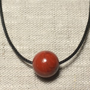 Collier Pendentif Pierre semi précieuse Jaspe Rouge Boule 14mm image 1