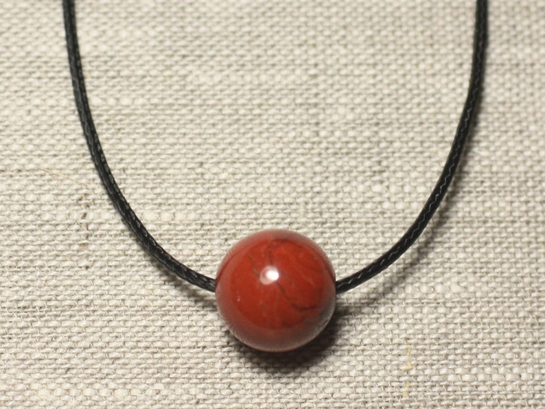 Collier Pendentif Pierre semi précieuse Jaspe Rouge Boule 14mm image 1