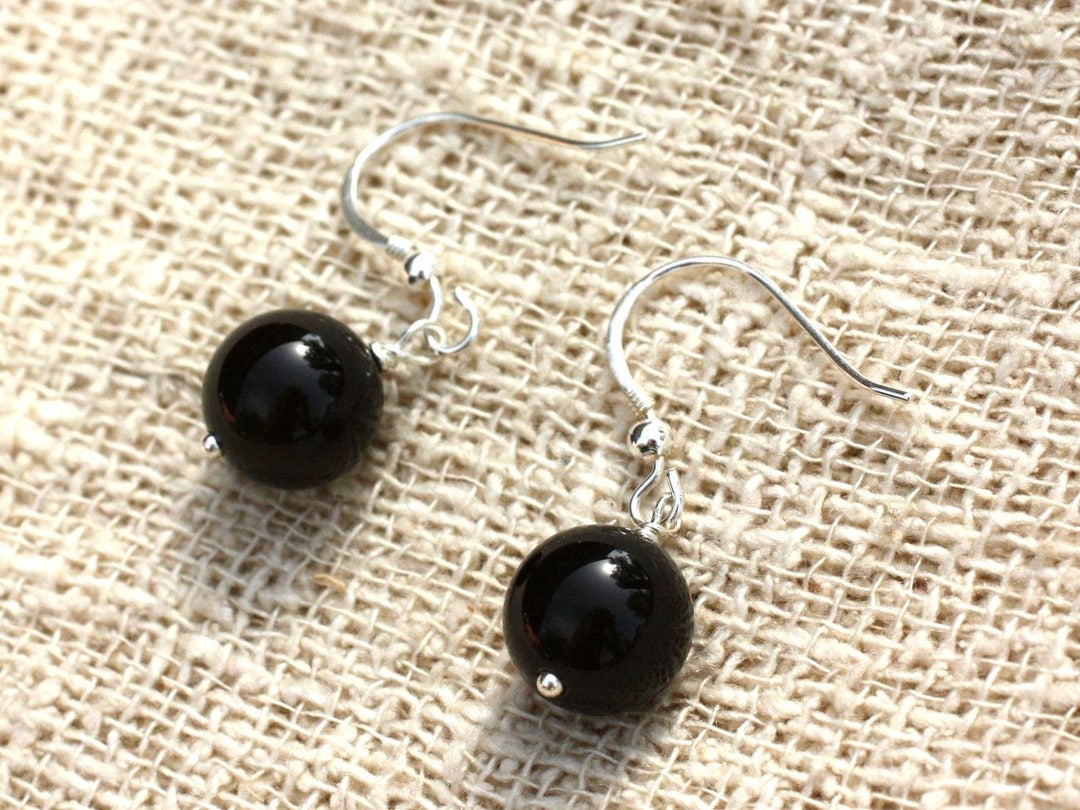 Boucles D'oreilles Argent 925 Avec Onyx Noir - Dormeuses élégantes - Neuf Avec étiquettes - Fabriqué En France