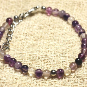 925 Silver Bracelet and 4mm Purple Fluorite Semi Precious Stone