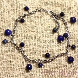 Semi Precious Stone Bracelet - Lapis Lazuli - Steel and 925 Silver