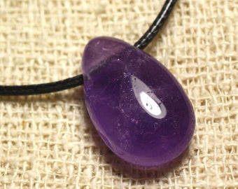 Stone Pendant Necklace - Amethyst Drop 25mm
