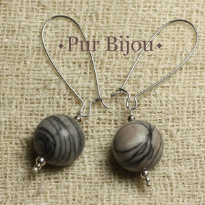 Semi precious stone earrings - Zebra Jasper 16mm