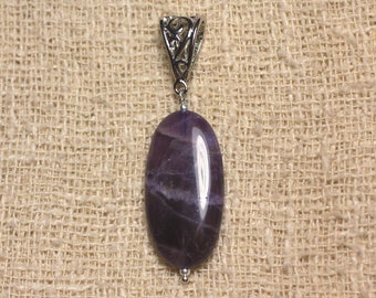 May include: A purple amethyst gemstone pendant with a silver filigree bail.