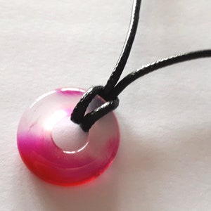 Stone Pendant Necklace - Pink Agate Donut Pi 20mm