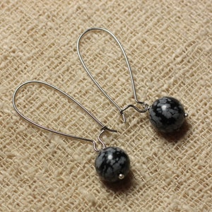 Semi-precious stone earrings - Snowflake Obsidian 10mm