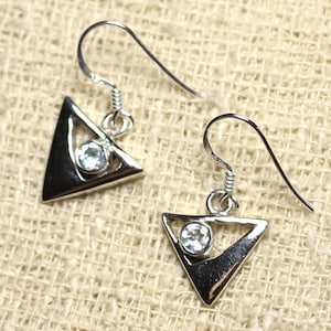 BO232 - 925 Silver and Stone Earrings - 15mm Blue Topaz Triangles