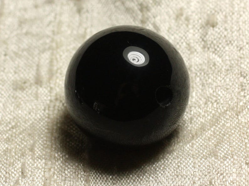 Pendule Métal Argenté Rhodium et Pierre semi précieuse Agate noire Boule 25mm image 2