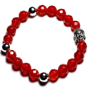 Buddha bracelet and semi-precious stone - Faceted carnelian