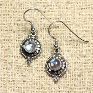 BO210 - 925 Silver Circle Earrings 19mm Rainbow Moonstone