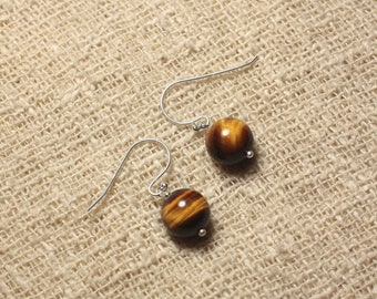 925 Silver and Stone Earrings - Tiger Eye 10mm