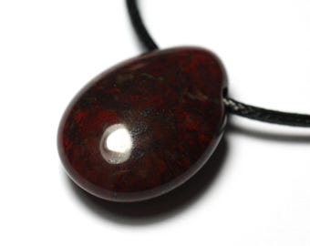 Poppy Jasper Breschia Brecciated Drop Pendant Necklace 25mm red brown gray black
