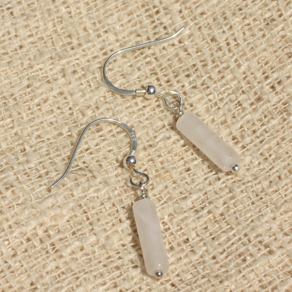 925 Silver and Stone Earrings - Rose Quartz Columns 13x4mm