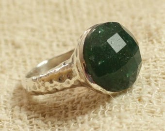 N120 - 925 Silver Ring and Semi Precious Stone - Faceted Aventurine 15m