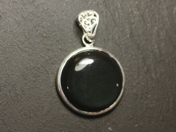 Pendentif Obsidienne Œil Céleste Naturelle - Serti Argent 925 - Pièce Unique