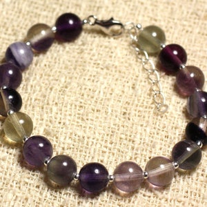 925 Silver Bracelet and Semi Precious Stone - Pink Purple Fluorite 8mm