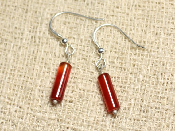 Orecchini In Argento Sterling 925 E Corniola – Pietre Naturali Sfaccettate – Design Semplice E Classico