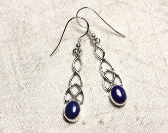 BO241 - Boucles oreilles Argent 925 et Pierre Lapis Lazuli Noeud Celtique 36mm