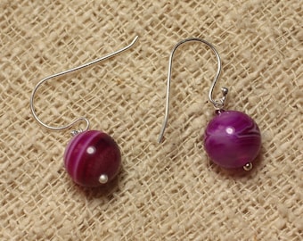 Fuchsia Agate and 925 Silver Earrings