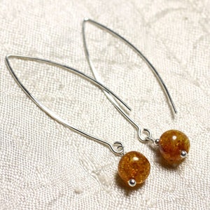 シルバー925ピアス ロングフック＆天然琥珀 8～9mm