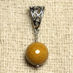 Semi precious stone pendant - Faceted Mokaite Jasper 12mm