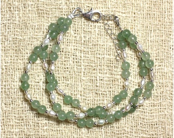 925 Silver Bracelet - Green Aventurine and Green Silver Cultured Pearls