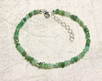 925 Silver Bracelet and Stone - Chrysoprase faceted washers 3mm