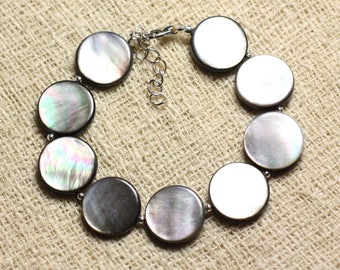 Armband aus 925er Silber und Paletten aus schwarzem Perlmutt, 15 mm