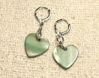 Mother-of-Pearl Heart Earrings 18mm Khaki Green