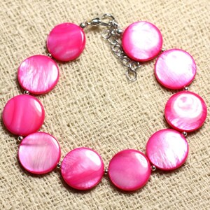 925 Silver and Mother-of-Pearl Palets Bracelet 15mm Fuchsia Pink