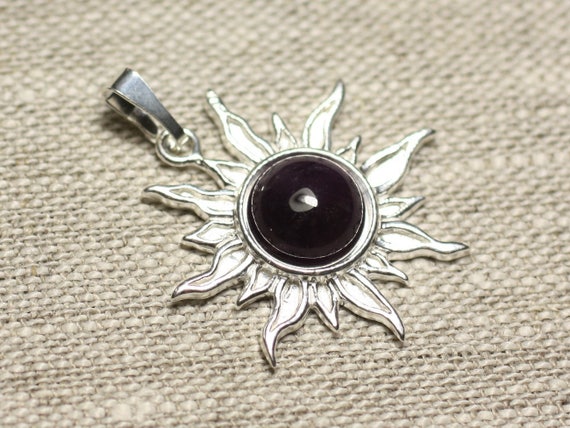 Pendentif Argent 925 Et Pierre De Lune Arc-en-ciel - Motif Soleil 28mm