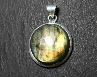 n15 - Pendentif Argent 925 et Pierre - Labradorite Rond 24mm - 8741140027190