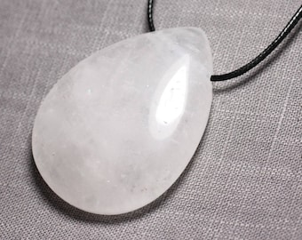 Stenen hanger ketting - Quartz bergkristal grote druppel 60 mm