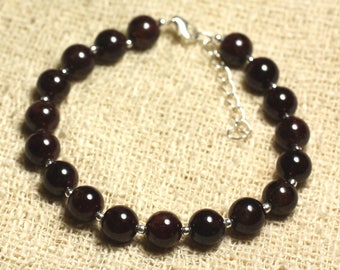 925 Silver Bracelet and Semi Precious Stone - Garnet 8mm