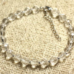 Pulsera Plata 925 y Piedra - Cristal de Roca Cuarzo Facetado 6mm