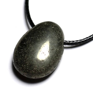 Semi Precious Stone Pendant Necklace - Pyrite Drop 25mm