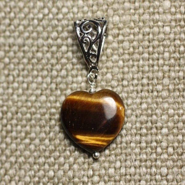 Collier Pendentif Pierre - Oeil de Tigre Coeur 14mm