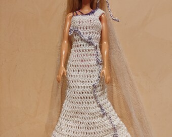 vêtements poupée : robe de mariée  pour barbie poupée mannequin