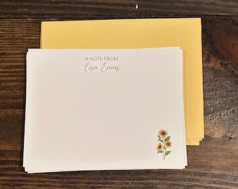 Personalized Sunflower Stationery Set, Thank You Notes